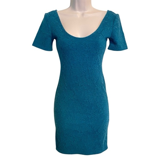 Forever 21 Teal Blue Rose Pattern Embroidered Lace Bodycon Mini Dress Nwt Size S - Picture 3 of 13